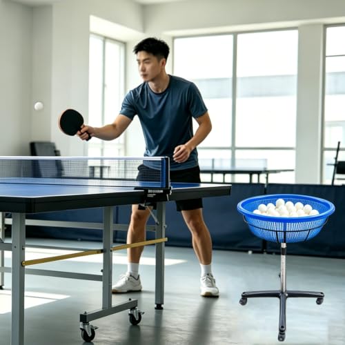 TNZMART Ping Pong Pickleball Ball Holder, Height Adjustable Ping Pong Storage Basket, Portable Table Tennis Ball Container with Wheels for Training, Practice