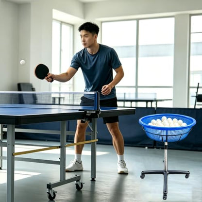 TNZMART Ping Pong Pickleball Ball Holder, Height Adjustable Ping Pong Storage Basket, Portable Table Tennis Ball Container with Wheels for Training, Practice