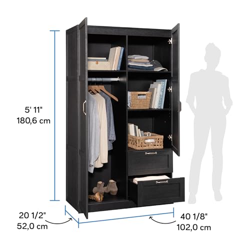 Sauder Miscellaneous Storage Armoire with Drawers, Raven Oak Finish - color: Raven Oak Finish