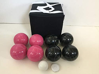 BuyBocceBalls Listing - Unique Bocce Set - 107mm with Black and Pink Balls, Black Bag