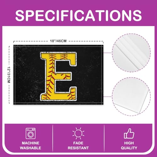 Erosebridal Baseball Placemats 12x18 inch Set of 4 Initial Monogrammed Place Mats for Dining Table | Softball Sports Game Table Place Mats Yellow Letter E Scratch Proof Placemats - color: Yellow E