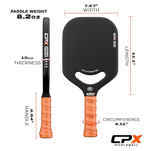 CPX Pro Carbon Fiber Pickleball Paddle - Professional Grade, Matte Finish, Honeycomb Core, Tennis Style Grip - Edgeless Paddle Designed in Chicago, USA - color: White Pro