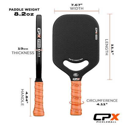CPX Pro Carbon Fiber Pickleball Paddle - Professional Grade, Matte Finish, Honeycomb Core, Tennis Style Grip - Edgeless Paddle Designed in Chicago, USA - color: White Pro