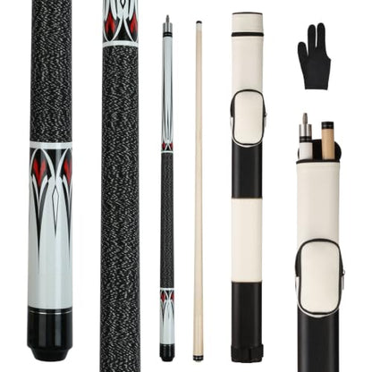 Pool Cue Stick - 58 inch Maple Billiard Pool Stick, 19/20/21 oz 1/2 Maple Pool Cue Stick Kit, 2-Piece Billiard Pool Cue Stick - color: White With Case(19 oz/11.5mm)