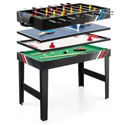 GYMAX 4 in 1 Multi Game Table, 49" Combo Game Table with Foosball Table, Pool Billiards, Air Hockey & Table Tennis for Teens Adults Family Game Room