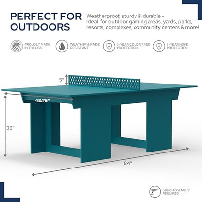Lounge Concepts Outdoor Ping Pong Table | All Weather Table Tennis | Outdoor Gaming | Outdoor Game Sets | HDPE Ping Pong Table - color: Aruba