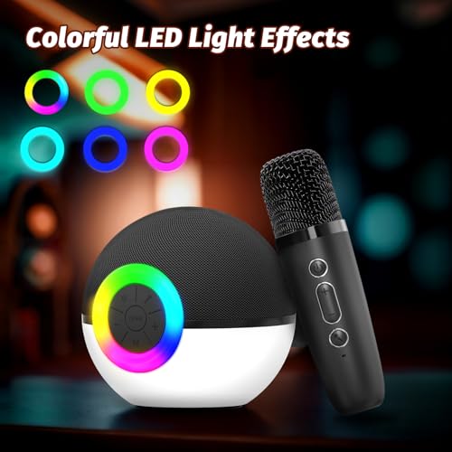 goopow Mini Karaoke Machine Speaker for Kids Adults, Portable Bluetooth Microphone Song Toys with LED Light, Best Chritmas Birthday Festival Gift for 3 4 5 6 7 8+ Year Old Girls Boys (Black-2 Mic) - color: Black-2Mic