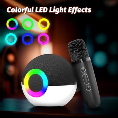 goopow Mini Karaoke Machine Speaker for Kids Adults, Portable Bluetooth Microphone Song Toys with LED Light, Best Chritmas Birthday Festival Gift for 3 4 5 6 7 8+ Year Old Girls Boys (Black-2 Mic) - color: Black-2Mic