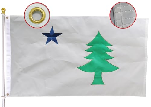 Heavy Duty Maine 1901-1909 State Flag 3x5 Ft -Embroidered Pine Tree Longest Lasting Nylon 210D | Four Rows Stitching Fly Ends | USA State United States ME Flags Decoration Gift Yard House Banner - color: Maine