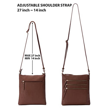 Solene Crossbody Bag Functional Multi Pocket Messenger Purse Top Zip Closure Shoulder Handbag With Adjustable Strap - color: Coffee