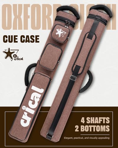 CRICAL Pool Cue Case 2x4 Hard Pool Stick Case Holds 2 Butts and 4 Shafts for Adults Billiard Cue Case with Soft Shoulder Straps - color: Brown