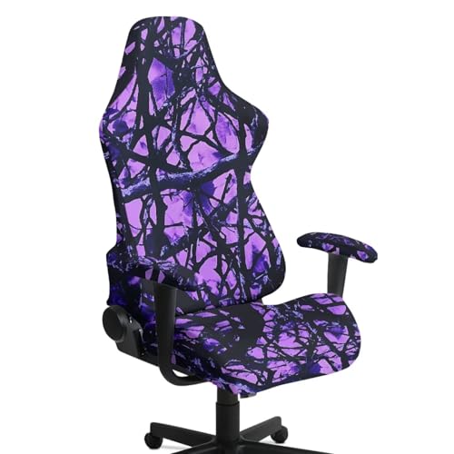 Purple Camouflage Hunting Print 4 Pcs Gaming Chair Covers Slipcovers with Armrest Covers Breathable Soft Computer Chair Cover Stretch Gamer Chair Cover Cat Scratch Proof - color: Purple Camouflage Hunting