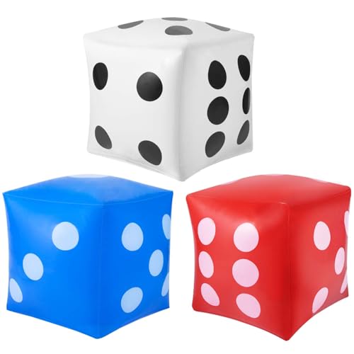 KISEER 3 Pcs 14" Jumbo Inflatable Giant Dice for Outdoor Game Pool Party (White, Blue, Red)