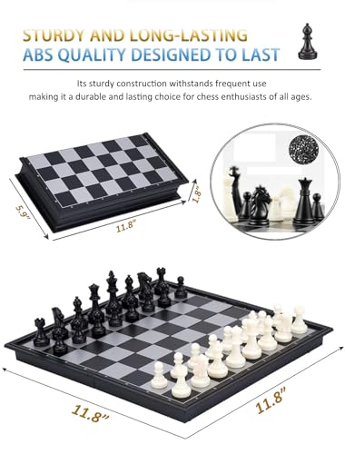 Chess Sets Magnetic Board Games - 11.8 Inches Travel Chess Board, Foldable & Portable Gifts Classic 2-Player Strategy Family Games Educational Toys for Teens and Adults - color: Black&white, style: Large / 11.8Inch