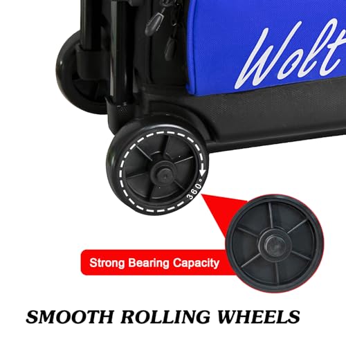 WOLT 3 Ball Bowling Bags with Wheels,Bowling Ball Bag 3 Ball Roller with Separate Shoe Compartment and Accessory Pocket, Retractable Handle Extends to 38’’ - color: blue