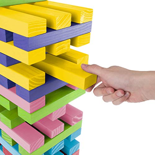HEY! PLAY! Nontraditional Giant Wooden Blocks Tower Stacking Game with Dice, Outdoor Yard Game, for Adults, Kids, Boys and Girls (Rainbow Color) - color: Multi