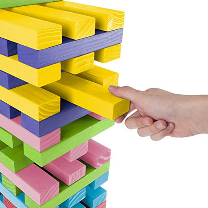 HEY! PLAY! Nontraditional Giant Wooden Blocks Tower Stacking Game with Dice, Outdoor Yard Game, for Adults, Kids, Boys and Girls (Rainbow Color) - color: Multi