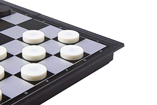 8x8 Checkers Draughts with Extendable 9x9 Inch Board, 12 Black 12 White Pieces