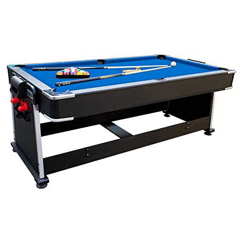 RACK Triad 7-Foot 3-in-1 Multi-Game Swivel Table - Billiards/Pool, Table Tennis & Air Hockey - color: Blue Felt With Black Body