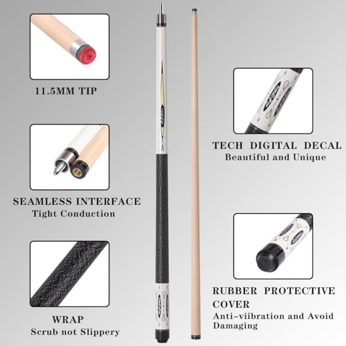 Canadian Maple Pool Cue Sticks (10mm/11.5mm/13mm), 58" 2-Piece Pool Sticks with Low Deflection Shaft,Billiard Sticks for Home, Bar, and Tournament Play - color: only cue11.5MM