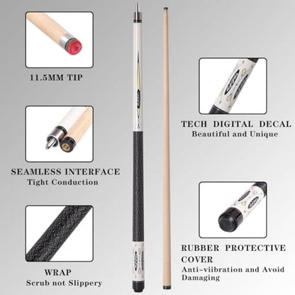 Canadian Maple Pool Cue Sticks (10mm/11.5mm/13mm), 58" 2-Piece Pool Sticks with Low Deflection Shaft,Billiard Sticks for Home, Bar, and Tournament Play - color: only cue11.5MM