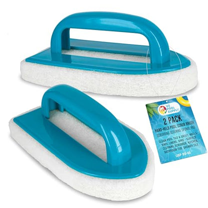 U.S. Pool Supply Hand-Held Pool Scrub Brush, 2 Pack - Surface Scrubbing Scouring Sponge Pad - Clean Pool Tile & Grout, Walls, Vinyl Liners, Spas - Cleaning Scrubber Stains, Kitchen Bathroom Tub Shower - size: 3x7