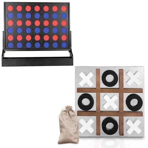 Play Platoon Wall Mounted Giant 4-in-a-Row & Magnetic Tic Tac Toe - Large Wood & Metal Games for Game Room, Bar, Basement, or Playroom Decor - Rustic & Engaging Fun for All Ages
