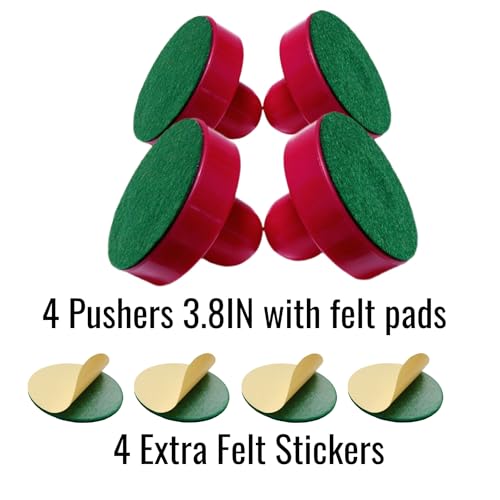 Air Hockey Paddles 3.78-inch (96mm) – Heavy-Duty Pushers for Full-Size Air Hockey Tables – Includes Felt Pads & Extra 3.7-inch (94mm) Replacement Stickers (Set of 2)