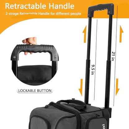 Goloni Double Roller 2 Ball Bowling Bag with Separate Shoe Compartment,2 Ball Bowling Bag with Wheels,Retractable Handle Extends to 40" - color: Dark Grey