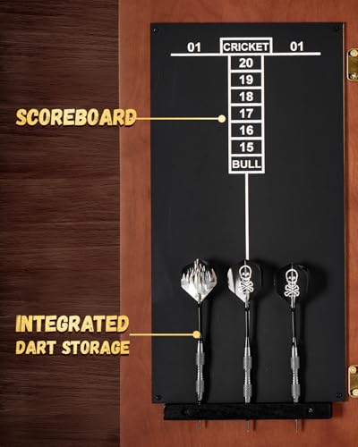 Sisal Dart Board Cabinet Sets, Decorative Dart Boards for Adults [6*Steel Darts] - Wooden Dartboard Cabinet with Integrated Scoreboard for Family Game Rooms - style: APRICOT