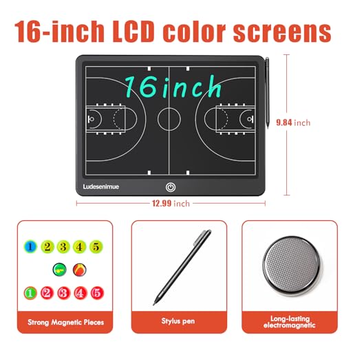 Electronic Basketball Coaching Board with Magnetic Screen - 16 inch LCD BasketballTactics Board with Stylus Pen, Basketball Coach Essentials