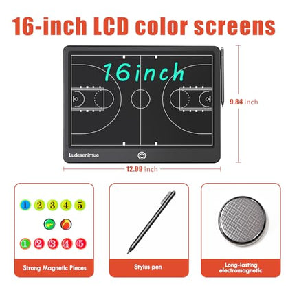 Electronic Basketball Coaching Board with Magnetic Screen - 16 inch LCD BasketballTactics Board with Stylus Pen, Basketball Coach Essentials