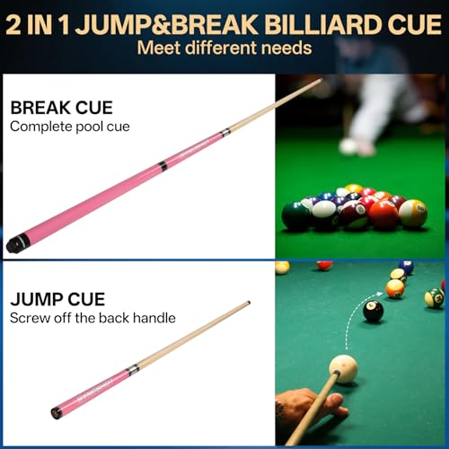 2 in 1 Heavy Break Jump Cue: 3-Piece Break Cue Pool Stick 58 Inch 21oz 14mm Pro Tips Fas-Grade Maple Wood Jump&Break Pool Cue Sticks (Pink, 19~22 oz)