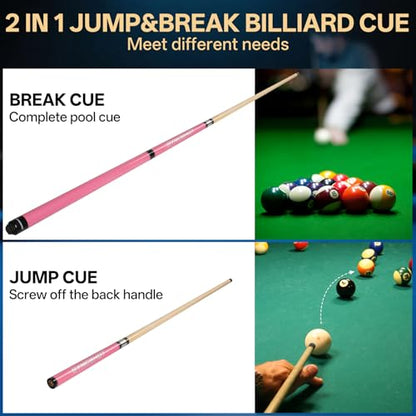 2 in 1 Heavy Break Jump Cue: 3-Piece Break Cue Pool Stick 58 Inch 21oz 14mm Pro Tips Fas-Grade Maple Wood Jump&Break Pool Cue Sticks (Pink, 19~22 oz)