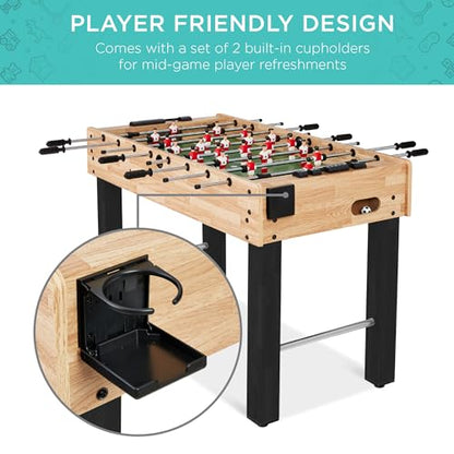 Best Choice Products Foosball Table for Kids and Adults, Game Room Soccer Game Table w/ 2 Balls, 2 Cup Holders, Ergonomic Handles, Chrome Finished Metal Bars - color: Natural