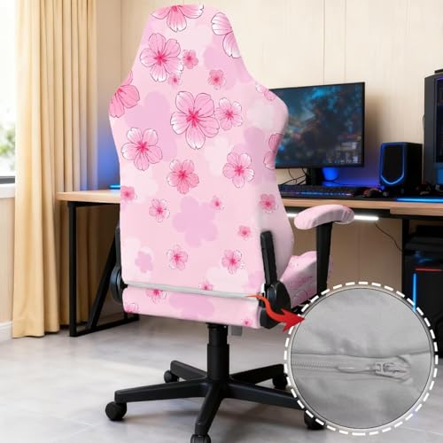 Suobstales Cherry Blossom Pattern Gaming Chair Covers Slipcovers Non Slip Office Desk Chair Cover with Armrest Covers, Stretchable Computer Chair Cover Ergonomic Rotating Game Chair Covers - color: Cherry Blossom