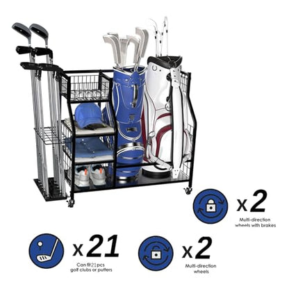 Golf Storage Organizer for Garage - Heavy Duty Stand | Extra Large Golf Storage with Wheels,for Golfers Home Basement Shed Balls Equipment Accessories Pouch