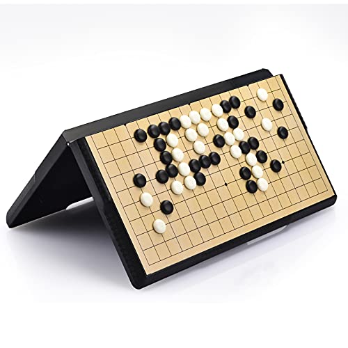 19x19 Go Board Game Set with Large Folding Travel Board (11.3-Inch) and Magnetic Plastic Stones Strategy Weiqi Games