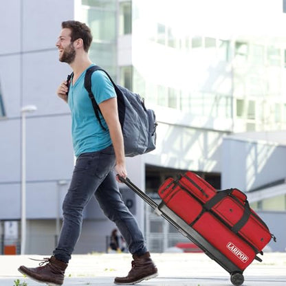 LARIPOP 3 Ball Bowling Bag with Wheels and Shoe Compartment, Rolling Bowling Bag for 3 Balls, Heavy Duty Bowling Roller Bag with Retractable Handle for Men Women - color: Red