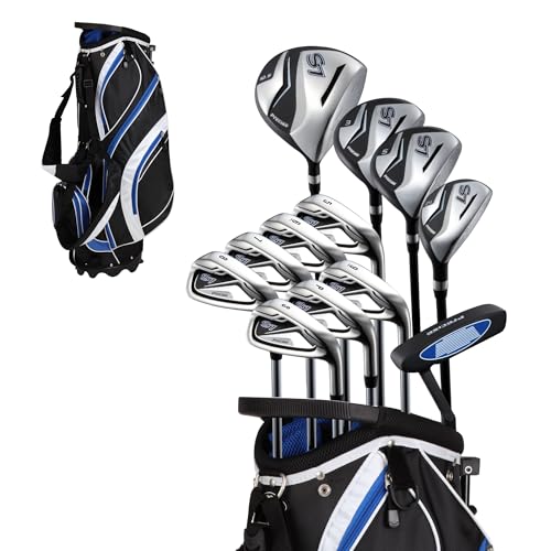 Precise S7 Men's 18-Piece Complete Golf Club Set – Titanium Driver, Fairway Woods, Hybrid, 5-SW Irons, Putter & Stand Bag, Right Handed - color: Blue, size: Tall Size +1" for 6'1" and Above!