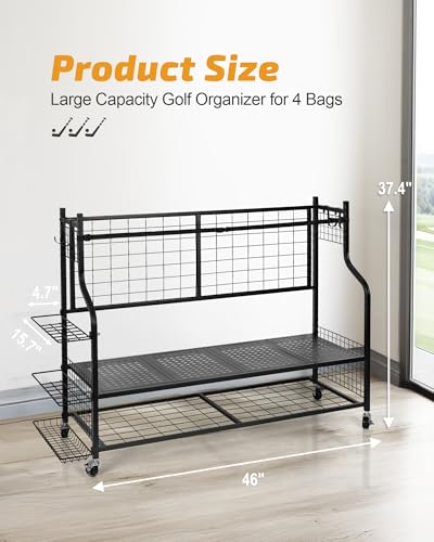 PLKOW 4 Golf Bag Organizer Garage Storage, Extra Large Golf Bag Storage Rack for Golf Bag, Golf Clubs and Golf Accessories, Golf Storage for Garage, Golf Clubs, Basement
