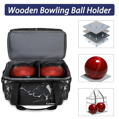 LARIPOP 2 Ball Bowling Bag Double Bowling Ball Carrier with Padded Holder, Shoe Compartment for Men Women Bowling League & Tournament - color: Black marble