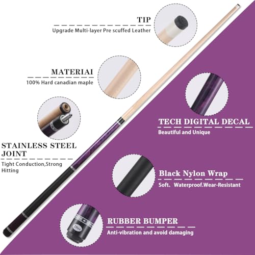 Canadian Maple Pool Cue Stick Set, 58 inch 18oz 19oz 20oz 21oz Billiard House Bar Pool Stick, 12.5mm Tip Billiard Cue for Beginner, Commercial and Home Entertainment - color: 12.5mm Purple
