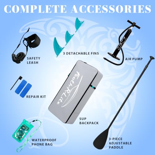FEATH-R-LITE Inflatable Paddle Board Stand Up Paddleboards for Adults SUP with Premium Accessories Pump, Adjustable Paddle, Leash, Three Fins, Backpack - style: Dark Blue