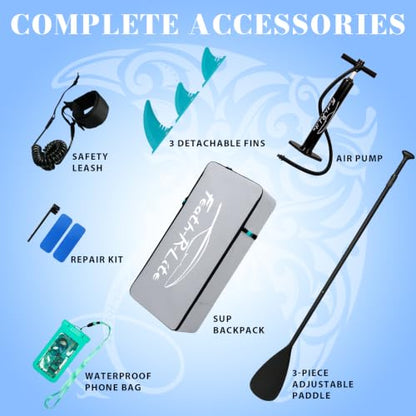 FEATH-R-LITE Inflatable Paddle Board Stand Up Paddleboards for Adults SUP with Premium Accessories Pump, Adjustable Paddle, Leash, Three Fins, Backpack - style: Dark Blue