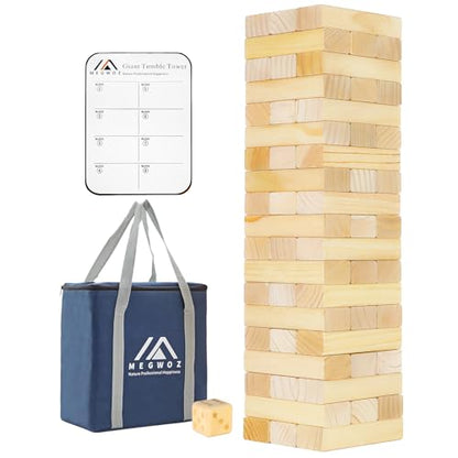 Megwoz Medium Tumble Tower Games for Kids and Adults 57 Blocks New Zealand Pine Wooden Blocks Stacking to 3FT Family Game for Indoors Outdoors Yard Games for Family - size: M-Up to 3FT