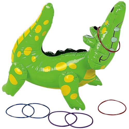 Fun Express Inflatable Alligator Ring Toss Game (Includes 6 Rings) Party Games and Activities for Kids