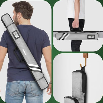 PEKREWS Pool Cue Case, Soft Pool Stick Case 1x1 Holds 1 Butt and 1 Shaft with Queue Zipper Pocket, Sturdy Polyester Billiard Cue Bag with Shoulder Strap Handle, Billiard Stick Bag for Men and Women - color: Blizzard Grey