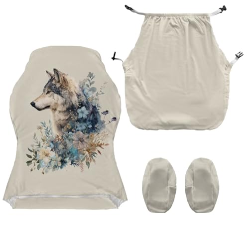Wolf Flower Print Gaming Chair Covers Slipcovers with Armrest Covers Dust-Proof Decorative Office Desk Chair Cover Universal Fit Office Desk & Racing Computer Gamer Chairs - color: Beige - Wolf Flower