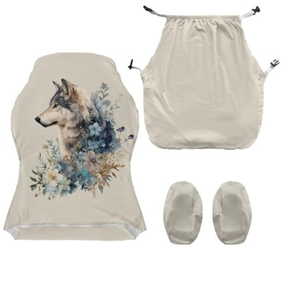 Wolf Flower Print Gaming Chair Covers Slipcovers with Armrest Covers Dust-Proof Decorative Office Desk Chair Cover Universal Fit Office Desk & Racing Computer Gamer Chairs - color: Beige - Wolf Flower